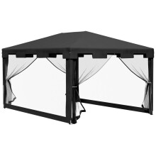 Pavillon Partyzelt 4 x 3 m Gartenpavillon mit Netz-Seitenwänden für Balkon Terrasse, Metall PE Dunkelgrau, ideal für Feste & Veranstalt