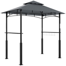 Grillpavillon mit LED 243 x 148 x 248 cm wasserdicht flammhemmend Gartenpavillon mit Doppeldach,Seitenregalen, Gartenlauben mit UV-Schu