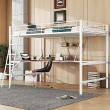 Hochbett, 90x200cm Bettgestell Metallbett, Eisenbett, Hochbett mit L-förmigem Schreibtisch und einem Regal für Kinder, Jugendliche und