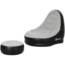 Aufblasbares Sofa mit Fußhocker, Luftsofa mit Becherhalter, hellgrau, 125x100x87cm, ideal für Camping & Zuhause