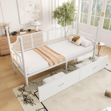 Eisenbettsofa 90*200, Netzrückenlehne und Armlehnen im Vintage-Stil, umgeben von hoher Säulenstütze, Metallrahmen mit Ablagefächern, Ei