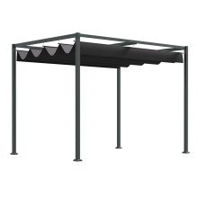 Pergola Pavillon Terrassenüberdachung mit Schiebedach 298x213x221cm Polyester Schwarz Grau für Garten & Terrasse