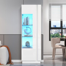 60*40*180cm Schrank,Vitrine ausSchranktür aus Acryl,Vitrine Hochglanz Lagerschrank mit LED-Beleuchtung, 3 Glasboden ,Highboard, Aufbewa