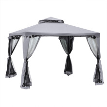Gartenpavillon Pavillon 3x3m Partyzelt mit 4 Seitenwänden wetterfest aus Metall und Polyester in Hellgrau für Garten und Veranstaltunge