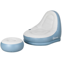 Aufblasbares Sofa mit Fußhocker und Becherhalter, Luftsofa für Camping und Zuhause, Weiß, 125x100x87cm