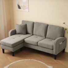 L-förmiges Ecksofa mit Chaiselongue – 3-Sitzer Sofa, 166 x 118 x 77 cm, Atmungsaktiver Baumwoll-Leinenstoff, Kunststoffbeine, Modulare