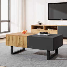Multifunktionaler moderner verschiebbarer Couchtisch mit versteckter Aufbewahrung, hochwertiger Holz- und Metallhalterung, geeignet für