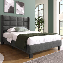 Modernes Design Polsterbett Mit seinem gepolstertes Kopfteil Einzelbett mit Lattenrost, 90x200cm ,in Grau Leinen, mittelfest (Ohne Matr