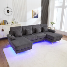 Modernes U-Sofa mit LED Ambientebeleuchtung & der USB-C-Port Massivholzrahmen, 4 luxuriöse Kissen & ergonomische Premium Rückenlehne fü