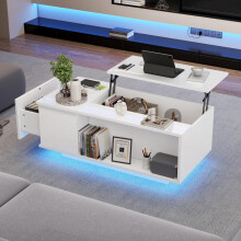 100*50*40cm Couchtisch Höhenverstellbarer Kaffeetisch mit Verstecktem Stauraum, Beistelltisch Mit LED-Licht , Wohnzimmertisch Mit Schub