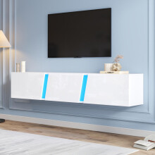 180 x 35 x 30 cm, wandmontierter TV-Schrank, Lowboard TV-Schrank mit LED-Leuchten, TV-Ständer mit 3 Schranktüren, geeignet für 75-Zoll