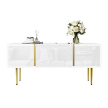 Weißer Couchtisch mit Hochglanz, modern und schlicht, mit 2 Schubladen