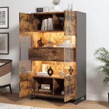 80*40*138cm Vitrine mit LED-Beleuchtung Standvitrine,Vitrinenschränke mit 2 Schubladen, Stauraumvitrine mit Acrylblende, highboard, Wei