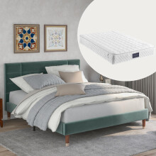 Polsterbett, Doppelbett mit Lattenrost, 140x200cm gepolsteres Bettgestell mit Kopfteil, in dunkelgrün Samt, für Erwachsene&Jugendliche