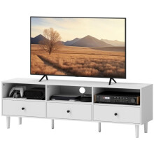 TV Schrank TV Board mit Schubladen, 3 offenen Fächern 140 cm lang TV Lowboard mit Kabelmanagement für Fernseher bis zu 75 Zoll Fernseht
