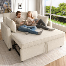 [Sofabett mit Schlaffunktion] Zweisitziges Sofa, Doppelschlafsofa, verstellbare Rückenlehne, Chenille-Stoff, hochdichter Schaumstoff, W