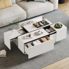 Moderner weißer quadratischer Couchtisch, Sofatisch in Patchwork-Farben mit Hochglanzoptik, 100 x 60 x 40 cm – Wohnzimmertisch mit vie