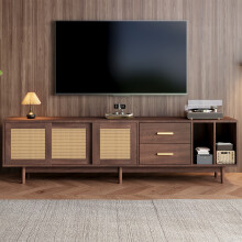 190 x 40 x 52 cm Lagerschrank, Lowboard-TV-Schrank mit Schubladen, TV-Ständer aus braunem Rattan-MDF-Material, Design mit 6 Stützbeinen