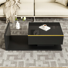 100 cm langer Couchtisch, Hochglanz-Schwarz. Beistelltische, Couchtische mit Glas und LED-Effekt