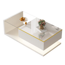 100 cm langer Couchtisch, Hochglanz-Weiß. Beistelltische, Couchtische mit Glas und LED-Effekt