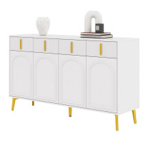Sideboard mit goldenen Griffen und Beinen, 4 Türen, 4 Schubladen, mit herausnehmbarem Laminat, geeignet für Wohn- und Esszimmer, 140*37