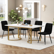 Essgruppe (5-tlg),Esstisch mit 4 Stühlen Set, Moderner Küchentisch Set , 14080cm Küchentisch mit Golden Metallbeinen, MDF Tischplatt
