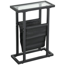 Beistelltisch Couchtisch mit Stofftasche, Metallrahmen, Kaffeetisch mit Glasplatte, Nachttisch für Wohnzimmer, Schlafzimmer, Schwarz, 4