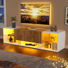 3 Tier TV Console Cabinet for TVs Up to 70", modernes TV-Konsolen-Entertainment-Center mit Glasplatten-Aufbewahrungsplattform und 2 Sch