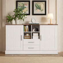 Sideboard 140 x 40 x 79,5 cm, weiße und braune Holzmaserung - 2 Türen, 2 Schubladen