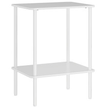 Beistelltisch, 2-stufiger Couchtisch mit Aufbewahrungsfach und Metallrahmen, Moderner Kaffeetisch für Wohnzimmer, Schlafzimmer, Weiß