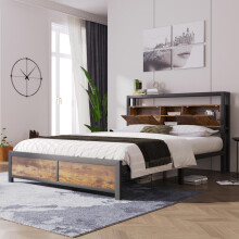Metallbett  Jugendbetten  Doppelbett 140 x 200 cm mit Stauraum-Kopfteil und Metall Lattenrost, Kinderbett Metall Bettgestell Bettrahmen