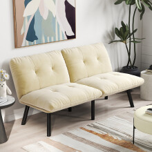 Cremefarbenes, klappbares Modern-Sofa-Bett – 2-Sitzer Futon-Couch mit Schlaffunktion, platzsparendes Gästebett