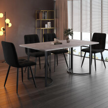 Essgruppe (5-tlg),Esstisch mit 4 Stühlen Set, Moderner Küchentisch Set , 14080cm Küchentisch mit Schwarz Metallbeinen, MDF Tischplat