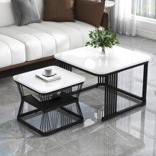 N625P173136Z)2er-Set moderne Beistelltische, MDF in Marmoroptik, Stahlrohr weiß hochglänzend schwarz, 2 Tische mit den Maßen 65x65x45 c