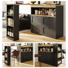 Um 360 drehbarer Bartisch (Hauptkörper 105 x 39 x 102 cm), mit 4 Schubladen und offenen Ablagen, geeignet für Esszimmer/Arbeitszimmer
