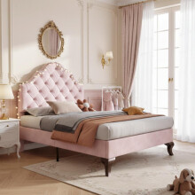Polsterbett 90*200 mit Lattenrost und Kopfteil, Polsterbett mit höhenverstellbares Kopfteil, Jugendbett, Einzelbett, Holzlattenunterstü