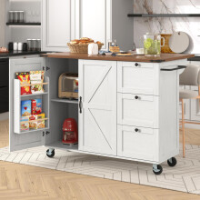 Kücheninsel, Servierwagen mit ausziehbarer Arbeitsplatte, Küchenschrank,Küchentrolley,Speisewagen mit Holzmaserung, Speisewagen mit zwe