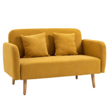 HOMCOM Doppelsofa Loveseat mit Kissen, einstellbare Fußrasten, samtartiges Polyester, Schaumstoff, kompaktes Design, 2-Sitzer, Natur+G