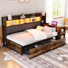 Eisen Sofabett 90 x 200 cm, Mit vielseitigen Staufächern & Schließfächern, multifunktionalen Steckdosen & LED-Beleuchtung, Komplett mit