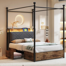 Multifunktionales Bett 90 x 190 , mit Stauraum und schmiedeeisernem Baldachin,mit abnehmbaren Bettpfosten mit LED und USB-/Typ-C-Ladea