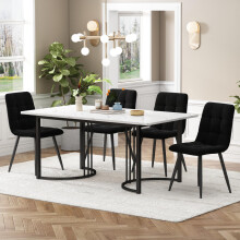 Essgruppe (5-tlg),Esstisch mit 4 Stühlen Set, Moderner Küchentisch Set , 14080cm Küchentisch mit Schwarz Metallbeinen, MDF Tischplat