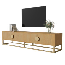 180 cm TV-Schrank mit Holzmaserung – moderner Esszimmerschrank, 4 Türen, halbrunde Griffe
