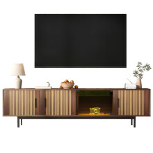 TV-Schrank, lowboard mit geschnitzter Textur, TV-Möbel mit LED-Lichtleiste und Tür aus gehärtetem Glas.