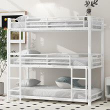 (=WX000520AAK) 90x200cm Bettgestell Metallbett,Etagenbett,Eisenbett, Dreifach-Etagenbett für Kinder, Jugendliche und Erwachsene, Weiß
