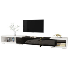 Moderner TV-Schrank mit variabler Länge (140-260 cm), drehbarer Funktion, weißer Marmoroptik, schwarzem Hochglanz-Matt-Finish und golde