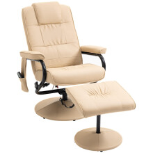 Relaxliege mit Liegefunktion, Massagesessel, Fernsehsessel, TV Sessel mit Massagefunktion, Hocker, Kunstleder, Cremeweiß, 77x84x95cm