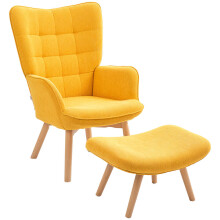 Ohrensessel mit Hocker, Relaxsessel, Polstersessel in Kordoptik, Loungesessel, Armlehnstuhl mit Holzbeine, Fernsehsessel für Wohnzimmer