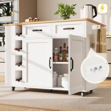 Kücheninsel, Küchenwagen mit Steckdosenleiste ausgestattet, Küchenschrank, Abnehmbare Servierwagen mit Weinregal,buffetschrank, Speisew