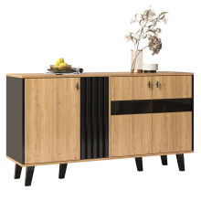 140 x 78,5 x 41 cm großes Sideboard, farblich abgestimmtes Design-Sideboard aus Holz und Schwarz mit Stauraum, Schrank mit LED-Licht un
