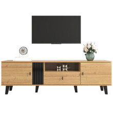 Stilvolle Eleganz: 170cm TV-Schrank mit Holz- und Schwarzdesign,TV-Möbel, Lowboard mit Schubladen, Vielfältige Aufbewahrungsfunktionen,